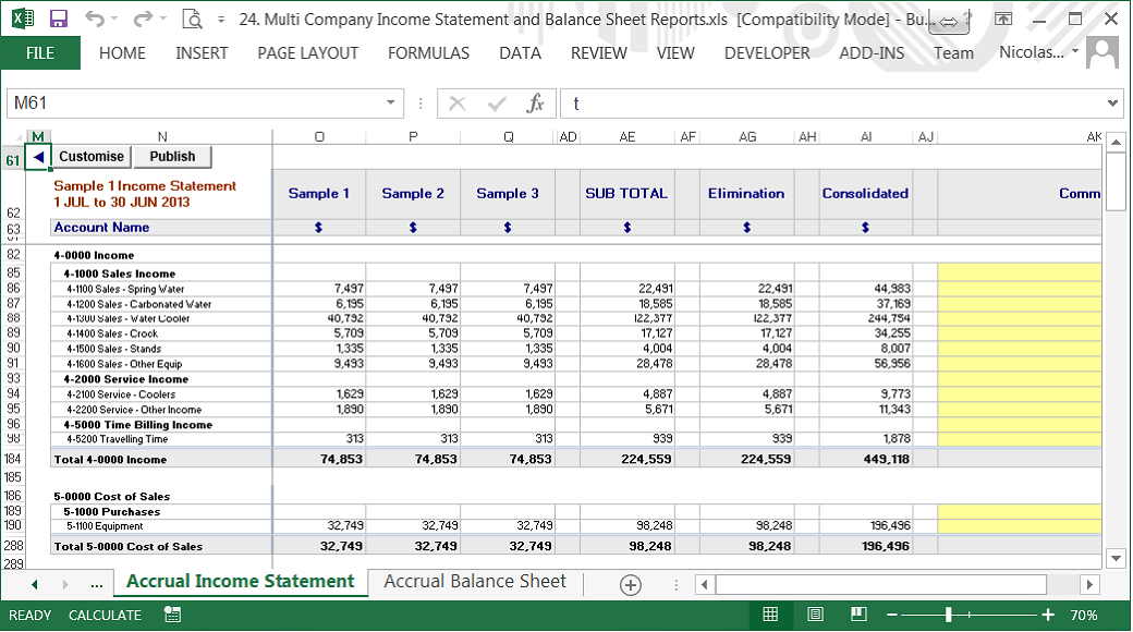 Consolidated Profit & Loss, Balance Sheet and Cash Flow reports using